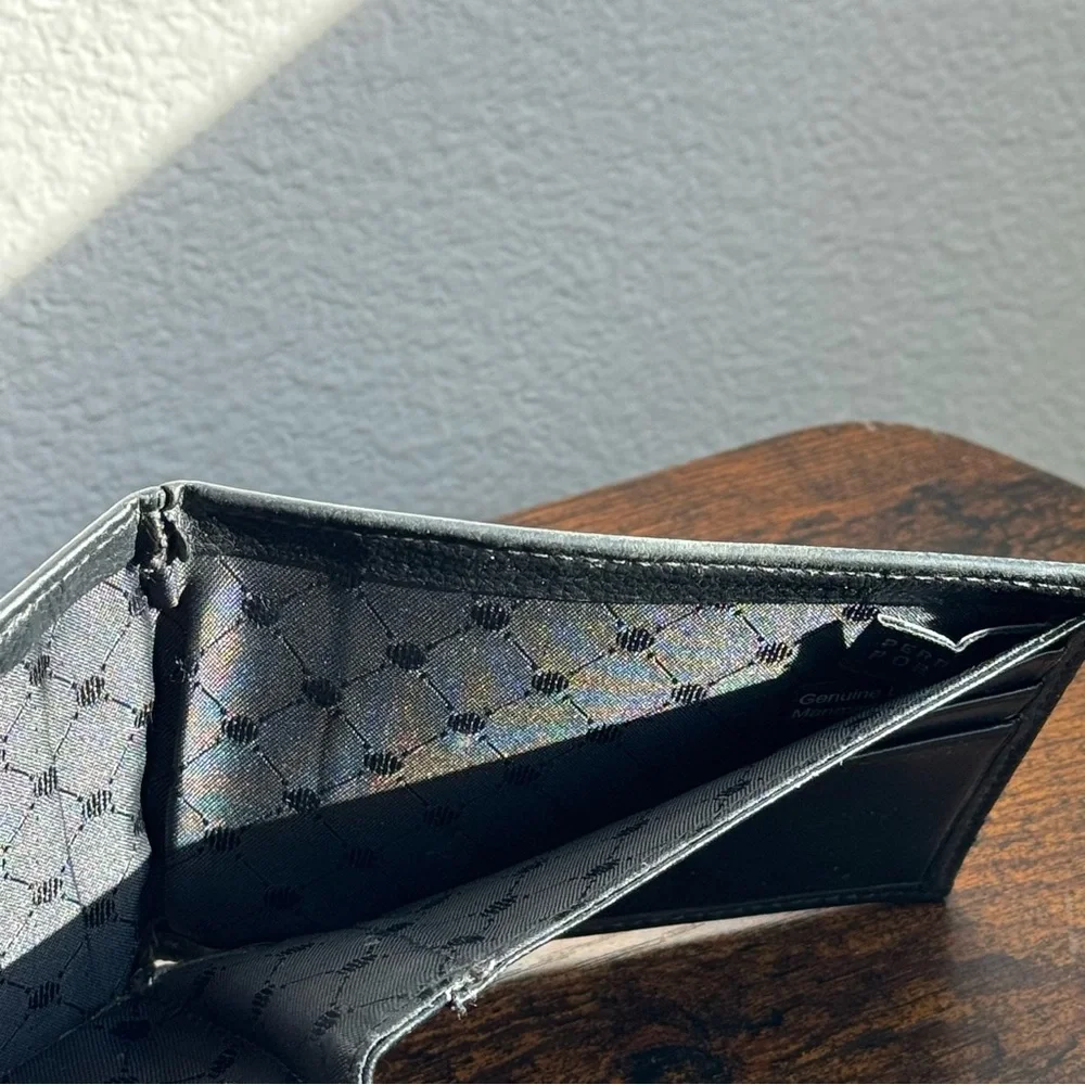 Perry Ellis Genuine Leather Bifold Wallet Black RFID Card Holder Men’s